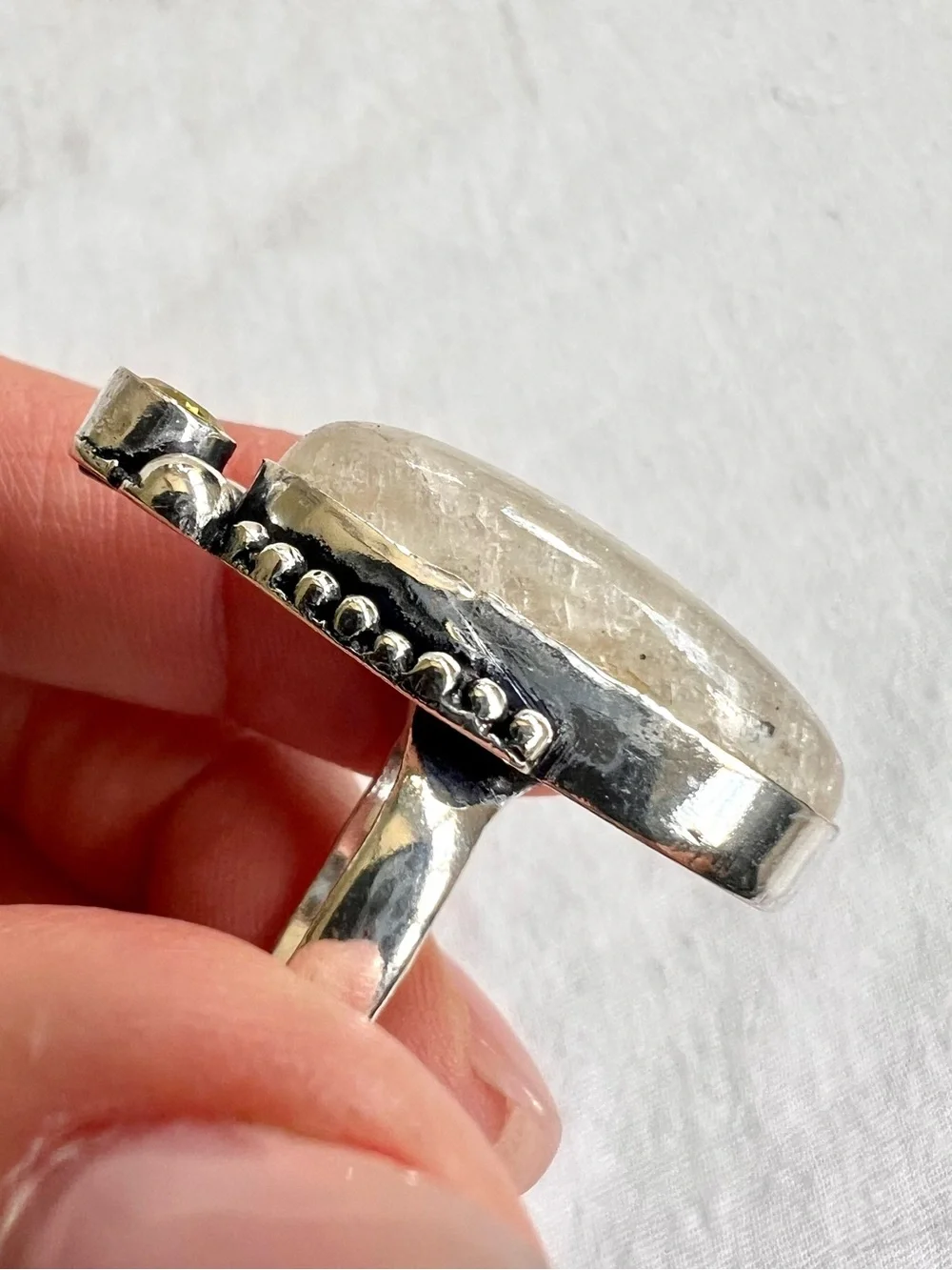 925 Solar Chakra Peach Moonstone Ring 8.25